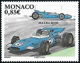 timbre de Monaco N° 3072 légende : Voiture de F1 Matra MS80