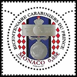 timbre de Monaco N° 3075 légende : Bicentenaire des carabiniers du Prince de Monaco