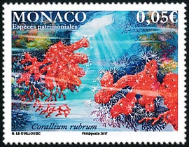 timbre de Monaco N° 3088 légende : Espèces patrimoniales, Corail rouge