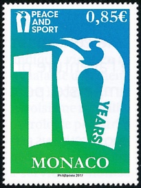 timbre de Monaco N° 3090 légende : 10 ans de Peace and Sport