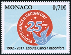 timbre de Monaco N° 3104 légende : 25 ans d'Ecoute Cancer Réconfort