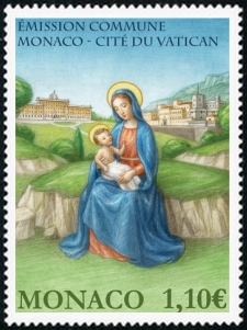 timbre de Monaco N° 3114 légende : Emission commune Monaco Cité du Vatican, La Nativité