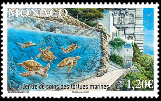 timbre de Monaco N° 3129 légende : Centre de soins pour les tortues marines