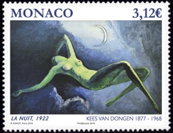 timbre de Monaco N° 3133 légende : Le nu dans l'art «La Nuit» tableau de Kess Van Dongen (1877-1968)