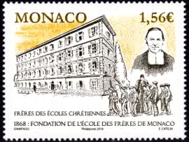 timbre de Monaco N° 3136 légende : Ecole des Frères de Monaco 150éme anniversaire