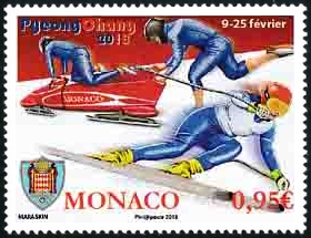 timbre de Monaco N° 3120 légende : Jeux olympiques d'hiver de PyeongChang 2018