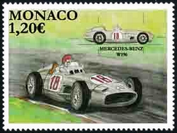 timbre de Monaco N° 3126 légende : Voitures de course mythique Mercedes Benz W196