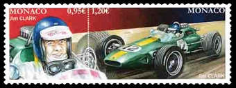 timbre de Monaco x légende : Pilote mythique de F1 Jim Clark