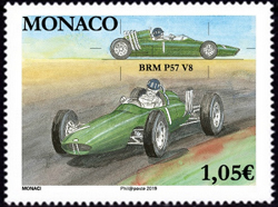 timbre de Monaco N° 3171 légende : Voiture de course mythique BRM P57 V8