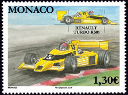 timbre de Monaco N° 3172 légende : Voiture de course mythique RENAULT RS01