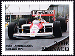 timbre de Monaco N° 3186 légende : 90 ans du Grand Prix de Monaco