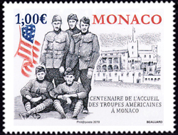 timbre de Monaco N° 3180 légende : Centenaire de l'accueil des troupes américaines