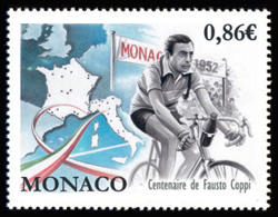 timbre de Monaco N° 3191 légende : Centenaire de la naissance de Fausto Coppi