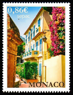 timbre de Monaco x légende : Les maisons anciennes