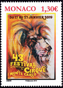timbre de Monaco N° 3164 légende : 45ème festival du Cirque de Monte-Carlo