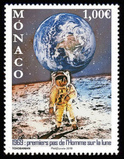 timbre de Monaco x légende : 1969 - Premiers pas de l'homme sur la lune