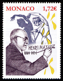 timbre de Monaco x légende : 150ème anniversaire de la naissance d'Henri Matisse