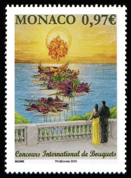 timbre de Monaco x légende : Concours international de bouquets