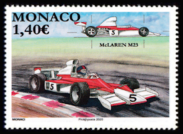 timbre de Monaco x légende : Mac Laren M23