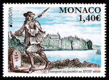 timbre de Monaco x légende : Les anciennes routes postales
