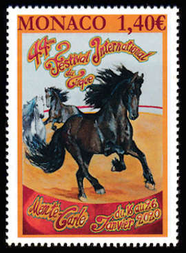 timbre de Monaco x légende : 44ème Festival international du Cirque de Monte-Carlo