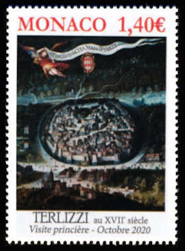 timbre de Monaco x légende : Les anciens fiefs des Grimaldi - Terlizzi au XVII siècle