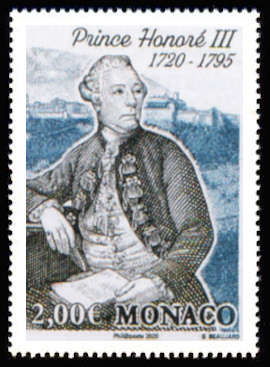 timbre de Monaco x légende : Prince Honoré III 1720-1795