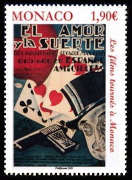 timbre de Monaco x légende : Films tournés à Monaco (l'amour et la veine)