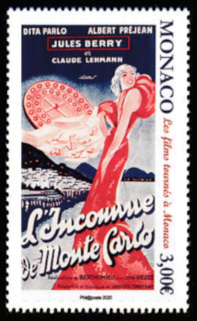 timbre de Monaco x légende : Films tournés à Monaco (l'inconnue de Monté Carlo)