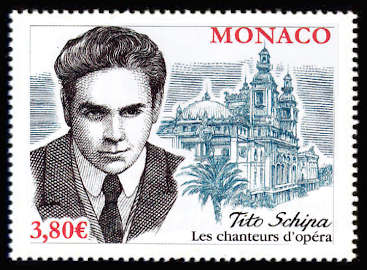 timbre de Monaco x légende : Les chanteurs d'Opéra - Tito Schipa