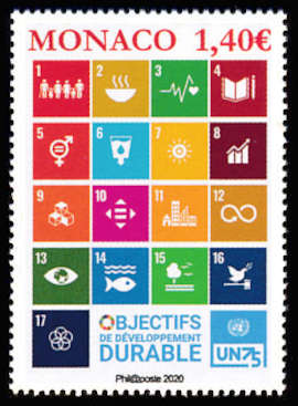 timbre de Monaco x légende : 75ème anniversaire de l'ONU