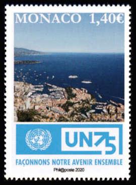 timbre de Monaco x légende : 75ème anniversaire de l'ONU