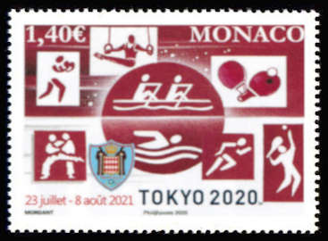 timbre de Monaco x légende : JO Tokyo 2020