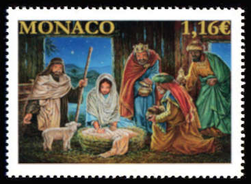 timbre de Monaco x légende : Noël 2020