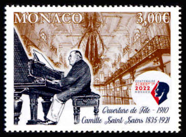 timbre de Monaco x légende : Camille Saint Saëns 1835-1921