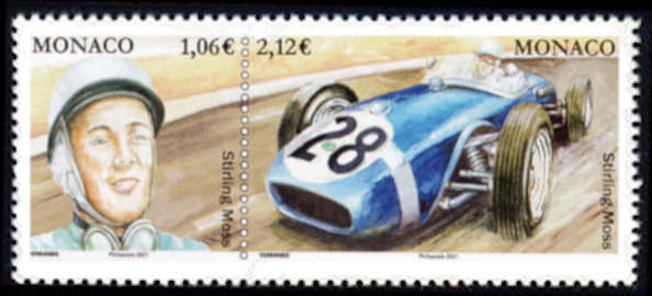 timbre de Monaco x légende : Pilote de légende : Stirling Moss