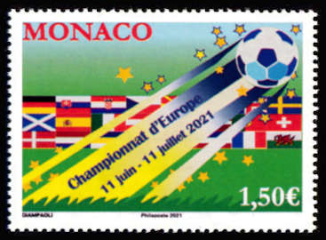 timbre de Monaco x légende : Championnat d'Europe de football