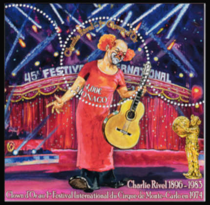 timbre de Monaco x légende : 125ème anniversaire du clown Charlie Rivel