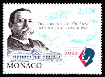 timbre de Monaco x légende : Centenaire du Discours sur l'océan du Prince Albert 1er