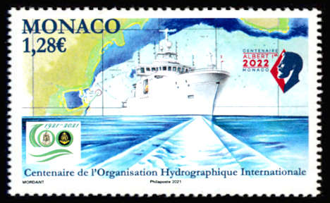 timbre de Monaco x légende : Centenaire de l'organisation hydrographique internationale