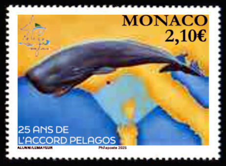 timbre de Monaco x légende : 25 ans de l'accord Pelagos
