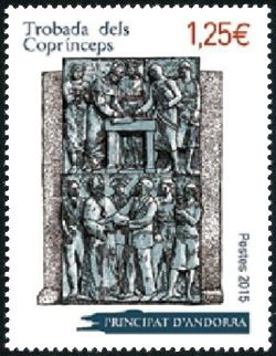 timbre Andorre N° 768 légende : Rencontre des Co-Princes