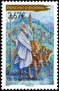 timbre Andorre N° 764 légende : La légende de la première neige