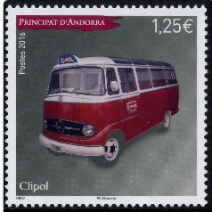 timbre Andorre N° 788 légende : Bus Climent et Pol