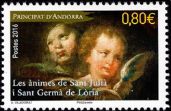 timbre Andorre N° 792 légende : Détail d'une peinture attribuée à Antoni Vildomat i Manalt