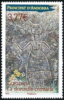 timbre Andorre N° 781 légende : Légende de La jeunne fille brûlée