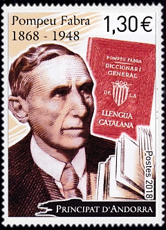 timbre Andorre N° 817 légende : Pompeu Fabra (1868-1948)