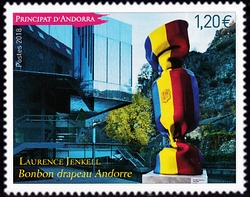 timbre Andorre N° 819 légende : Bonbon drapeau Andorre par Laurence Jenkell