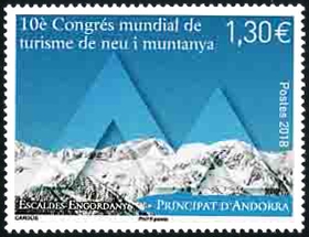 timbre Andorre N° 810 légende : 10ème Congrès mondial de tourisme de neige et montagne