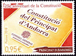 timbre Andorre N° 811 légende : 25ème anniversaire de la Constitution